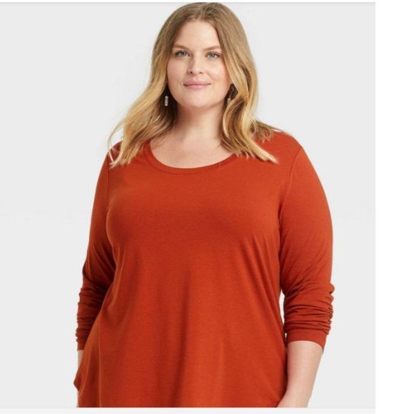 Ava & Viv Tops - Ava & Viv Long Sleeve Scoop Neck Relaxed Fit Pullover Top Size 2X New With Tags